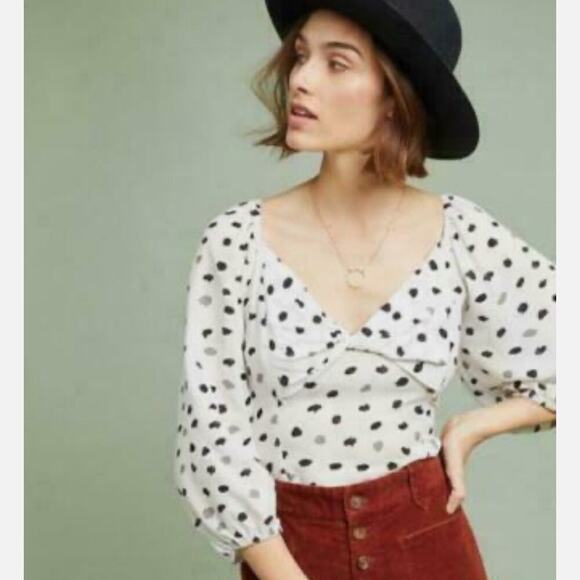 Anthropologie Ranna Gill Francois Blouse Black White Polka Dot Small Coquette - Picture 2 of 11